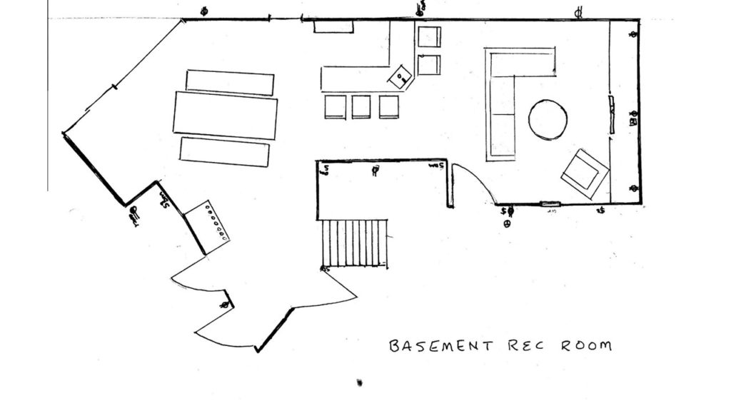floor plan of a basement rec room